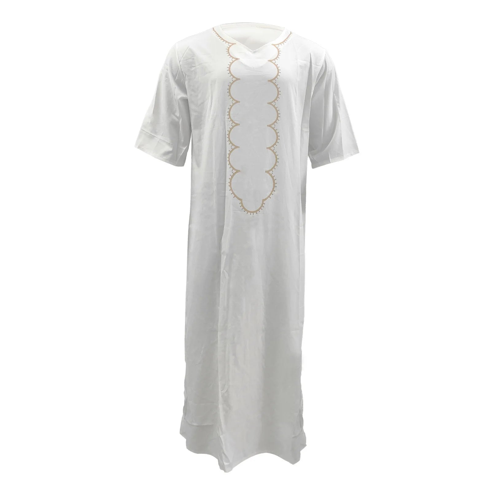 Kaftan Summer Middle Eastern Men's Arab Robe Loose V-neck Short Sleeved Printed Men's Muslim Clothing Islamic Clothing Kaftan