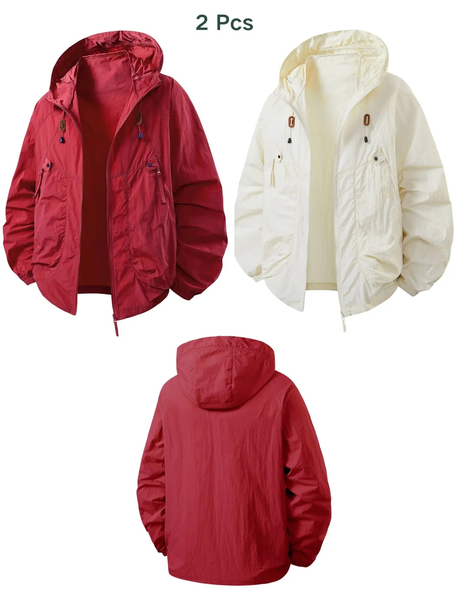 2PCS Women's Clothing Summer Lightweight Hooded Thin Big Pockets Jacket for Outdoor Biking Sun Protection Windbreaker Drawstring