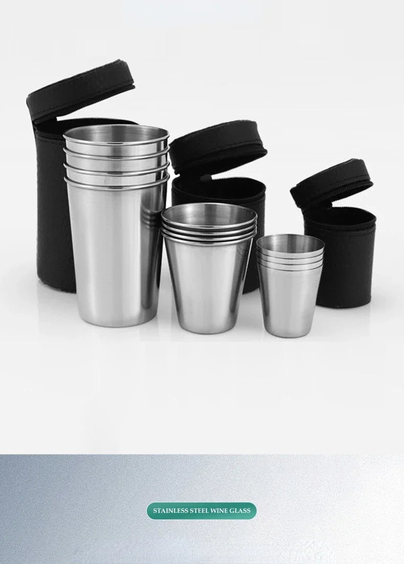 Drinkware 4 Pcs/set Outdoor Practical Travel Stainless Steel Cup Mini Set Whiskey Glass Cups Personalized Gifts Kitchen Dining