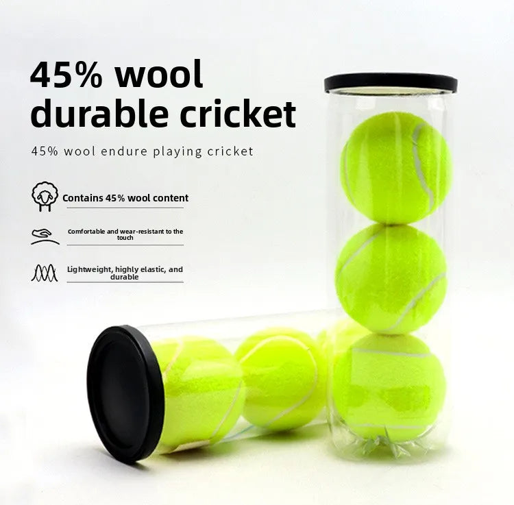Cricket Tennis Balls 3-Pack, High Elasticity Padel Balls with 45% Wool, Durable Cage Style for Training & Entertainment