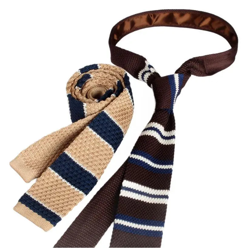 Striped Knitted Neckties For Men Narrow Retro Knitting Neck Tie Korean Style Casual Cravat Shirts Accessories Suit Neckwear - Free Items Weekend.