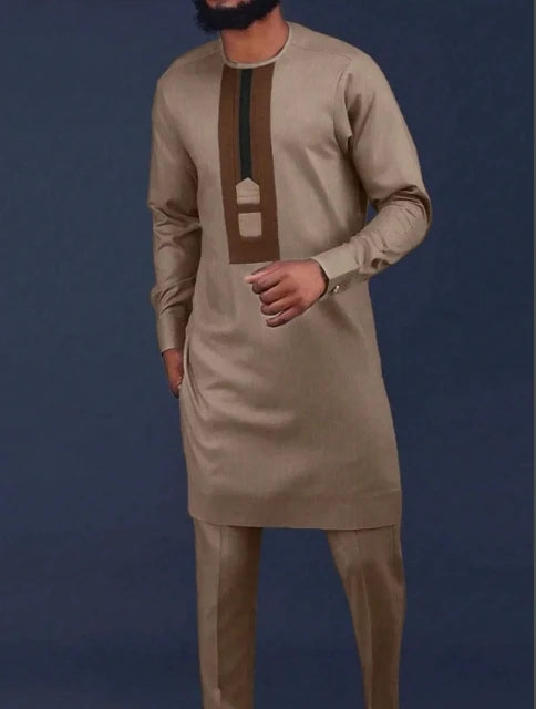 Kaftan Men's Suit African Ethnic Style Long Sleeve Solid Color Casual Suit Men's Traditional Clothing 2-piece Suit