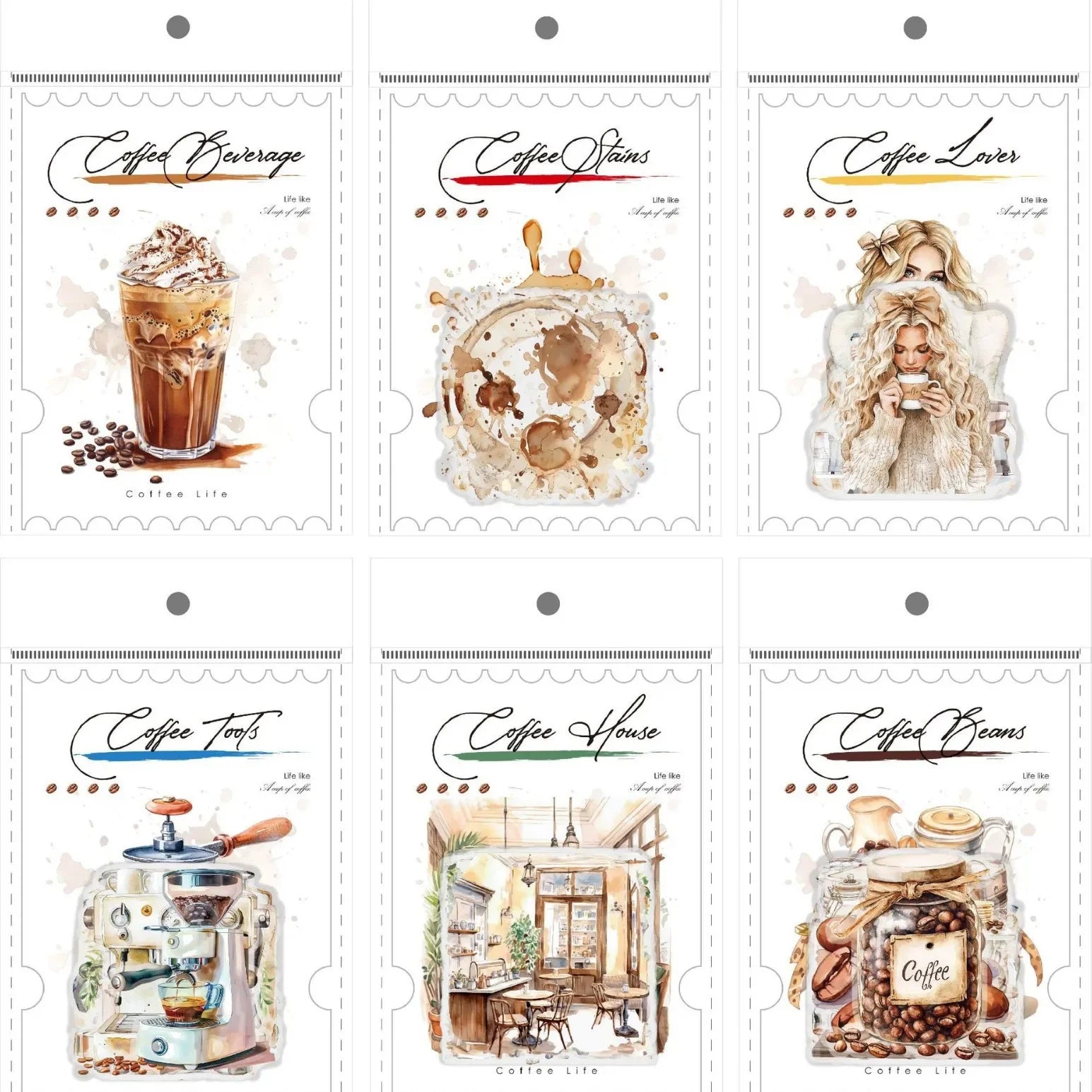 1pack/3pack Supplies Background Scrapbook Handbook Landscape Decoration Material Coffee Life PET Sticker Stickers 150*91mm