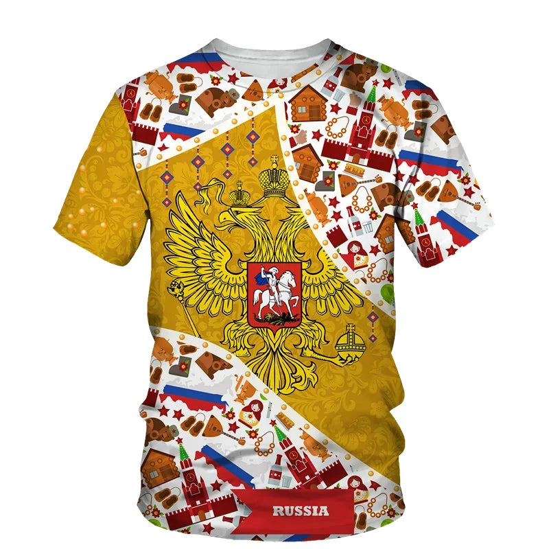 Russia Flag 3D Print T Shirt For Men Clothing Russian Nation Emblem Graphics T-shirt Cool Street Short Sleeved Tee Shirts Tops