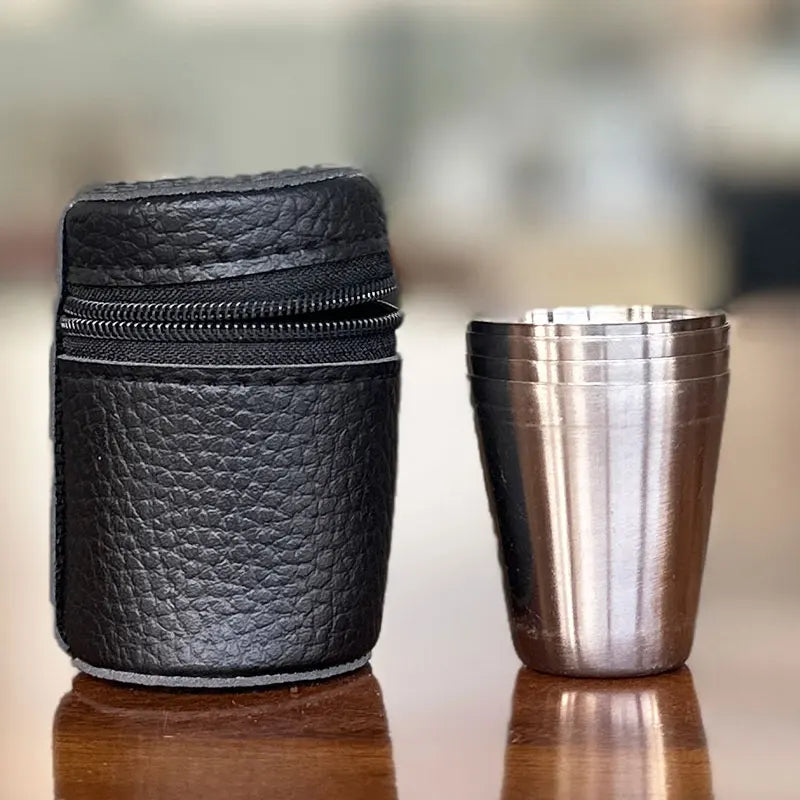 4Pcs Outdoor Travel Stainless Steel Cup Mini Glasses coffee Glasses for Whisky Wine with Case Portable Drinkware 30ml/70ml/170ml