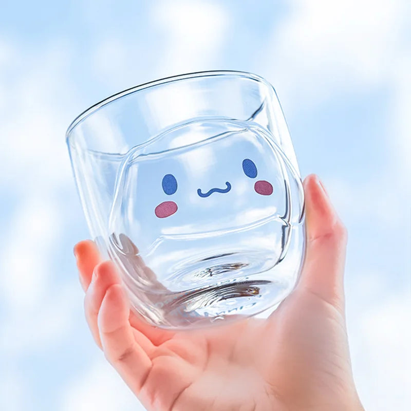 l helloKitty Double Layered High Borosilicate Glass Cup for Girls and Children 300ml Double Layered Glass Cup