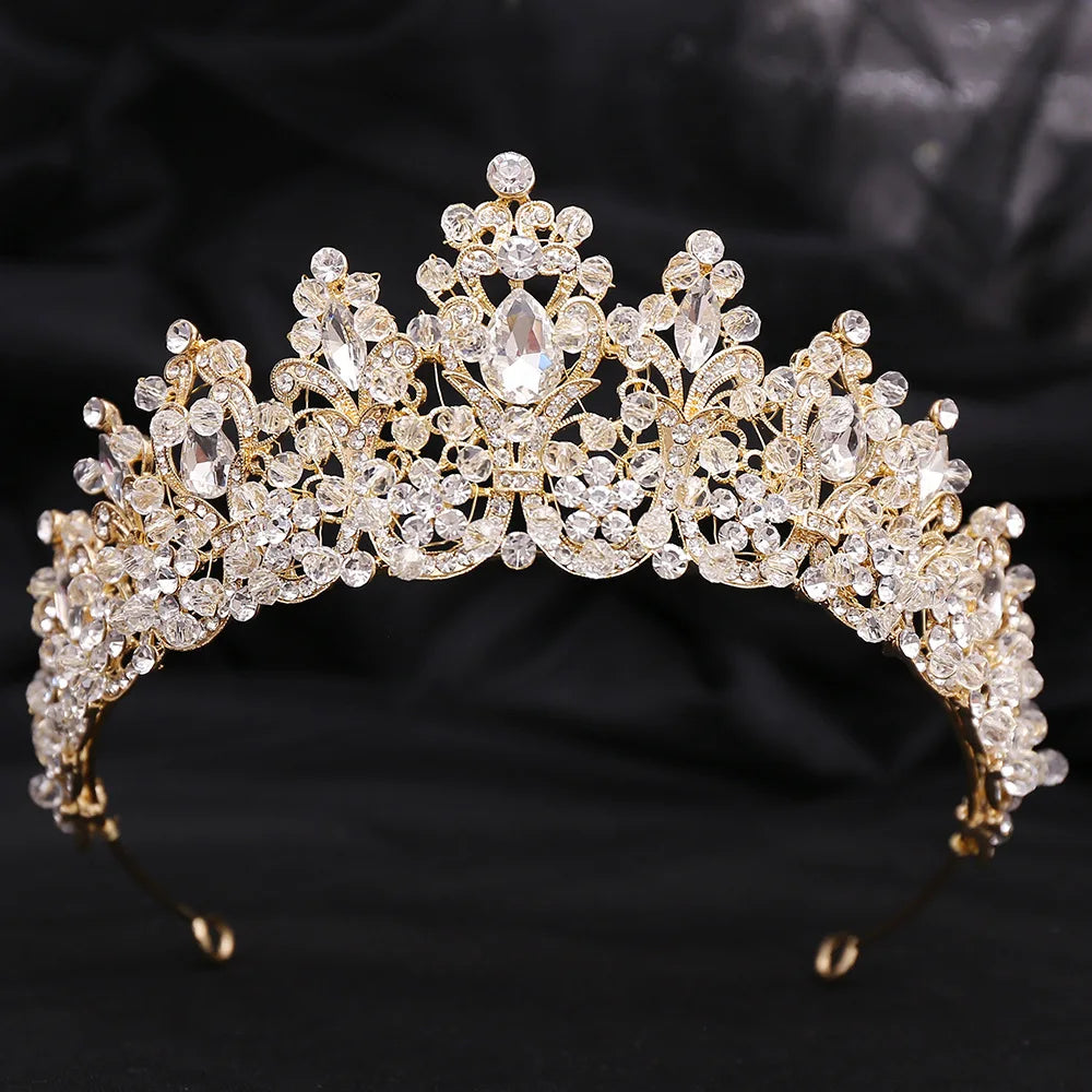 Luxury Handmade Pink Purple Crystal Beads Bridal Tiara Rhinestone Pageant Crowns Diadem Headpiece Wedding Hair Dress Accessories