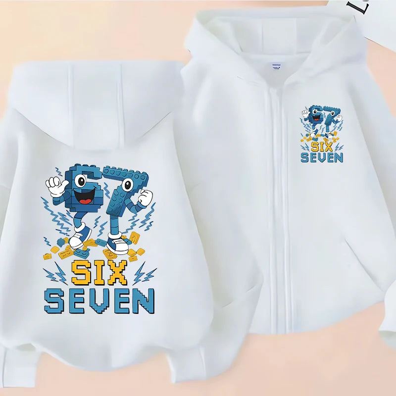 Children's Funny 67 Brainrot Zip Up Sweatshirts Six Seven Hoodies Clothes Kid Girl Boy Zipper Hoody Baby Casual Fashion Tops