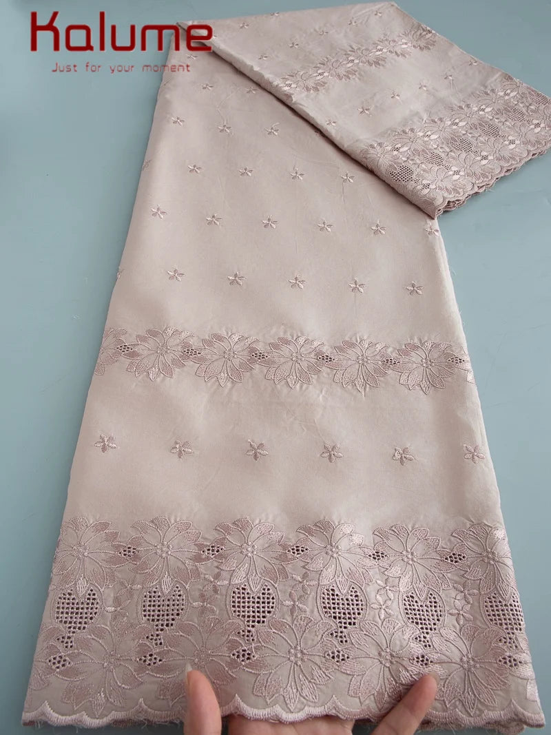 Kalume African Soft Cotton Fabric Dubai Lace Fabrics High Quality Material African Fabric for Sewing Man Suit Cloth 5Yards F4517
