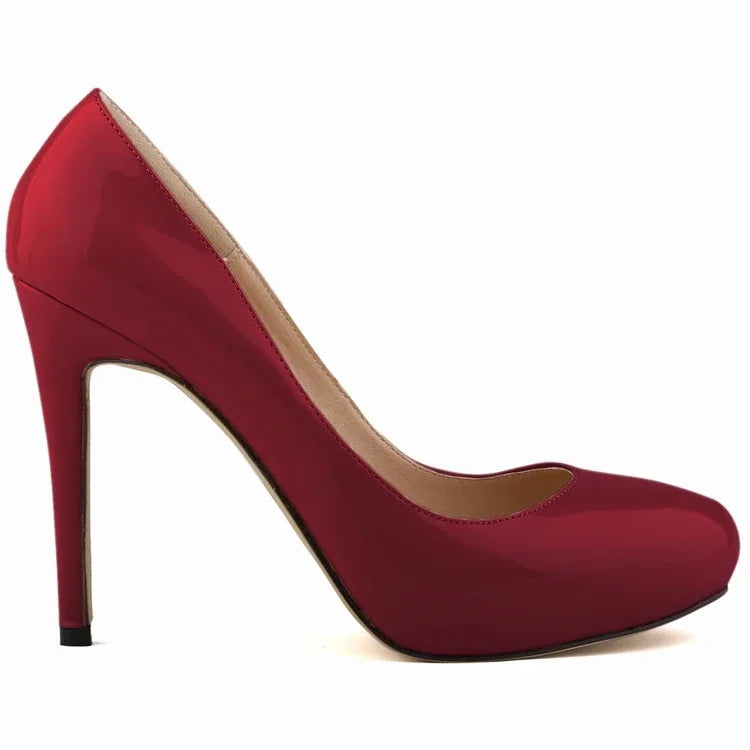 Women Pumps Sexy 11cm Platform Fashion Patent Leather Round Toe High Heels Shallow Lady Office Party Wedding Shoes Large Size 43