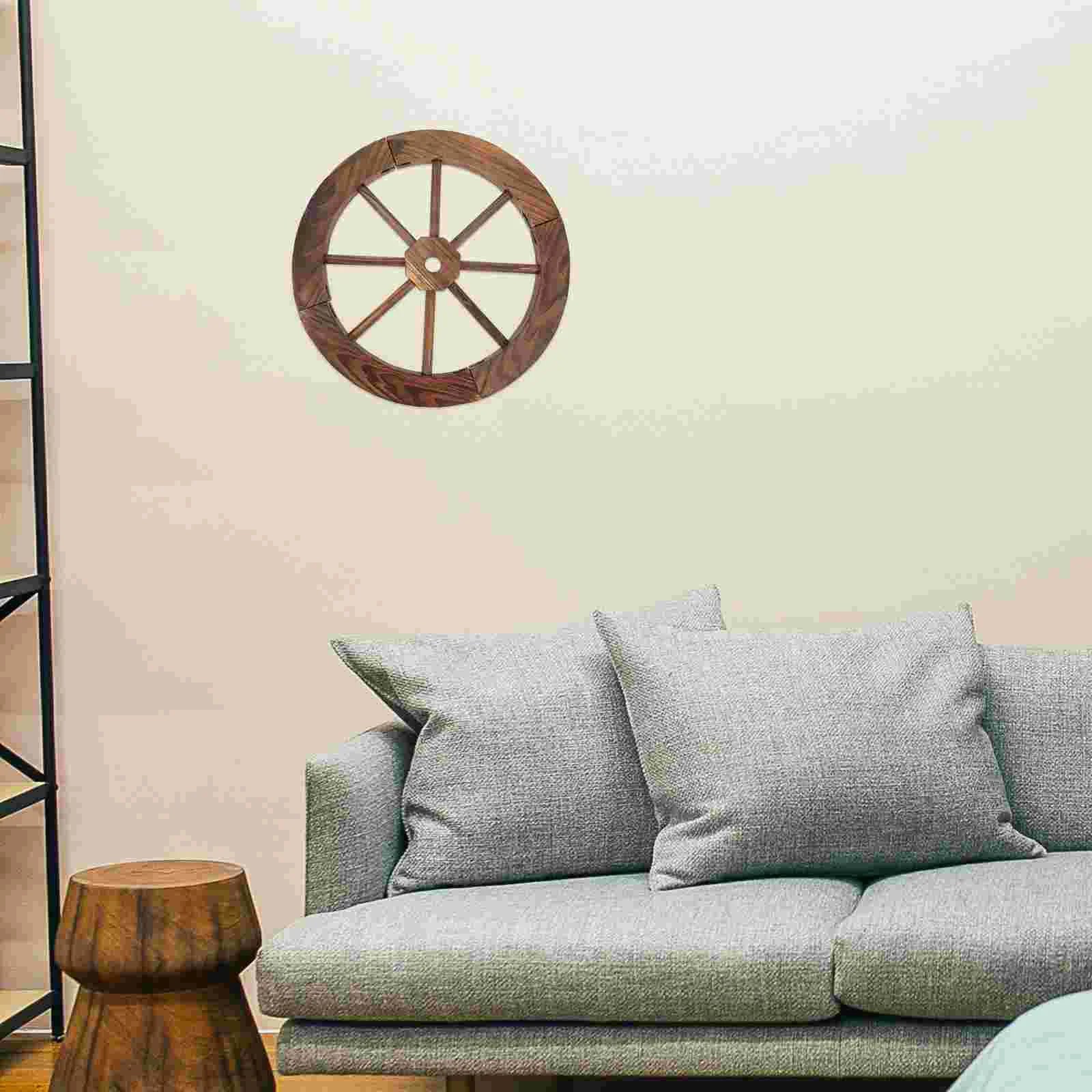 Wooden Wall Background Wall Decor Home nament Vintage Stickers Wooden Wheels Room Office Living Study Decorative