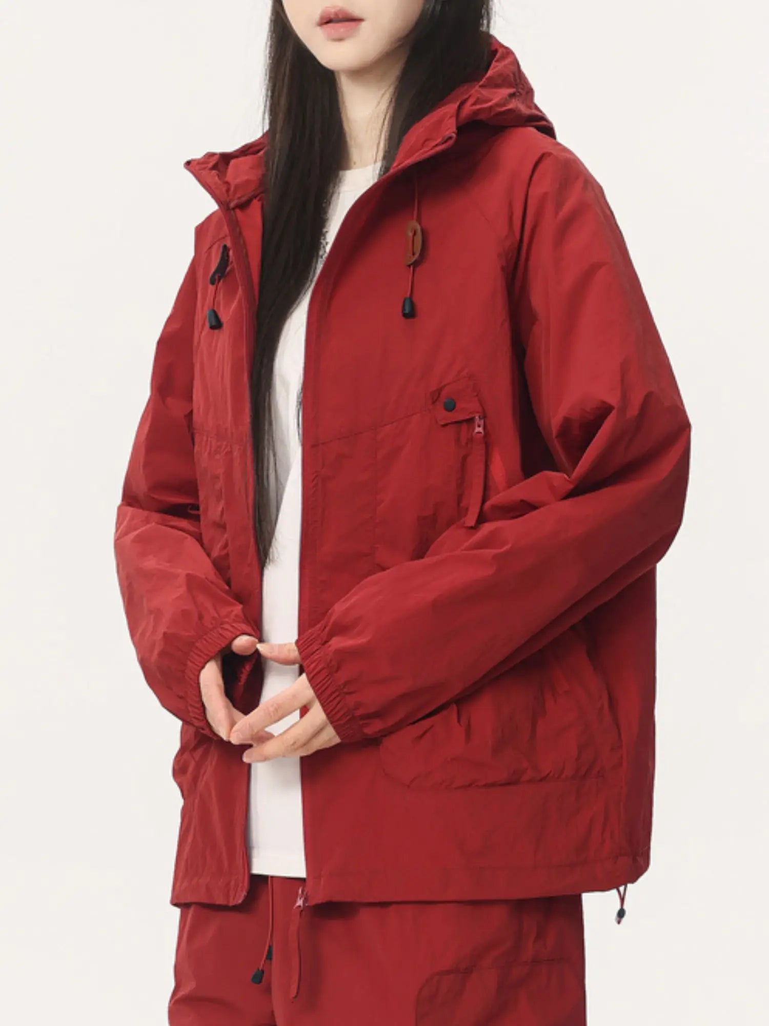 Women's Summer Lightweight Hooded Thin Big Pockets Jacket for Outdoor Biking Sun Protection Windbreaker Adjustable Drawstring