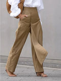 Women's Khaki High Waist Pants Trendy Office Lady Wide-leg Trousers with Pockets Workwear Casual Bottoms Woman Clothes 114559