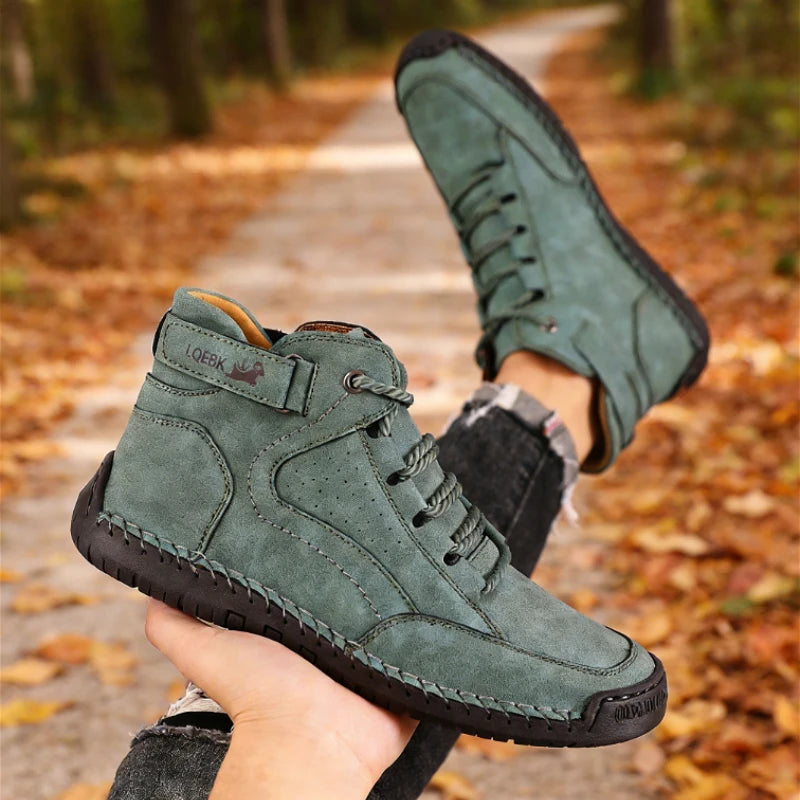 Retro Handmade Stitched Men's High-Top Leather Boots Comfortable Casual Shoes 2026 New Soft Sole Non-Slip Flat Luxury Work Shoes