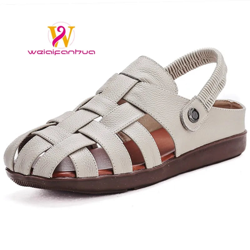 Women's Sandals - Completely Redesigned in 2026  Premium Leather Roman-style Women's Sandals - Flat Rubber Heel - Designer Model