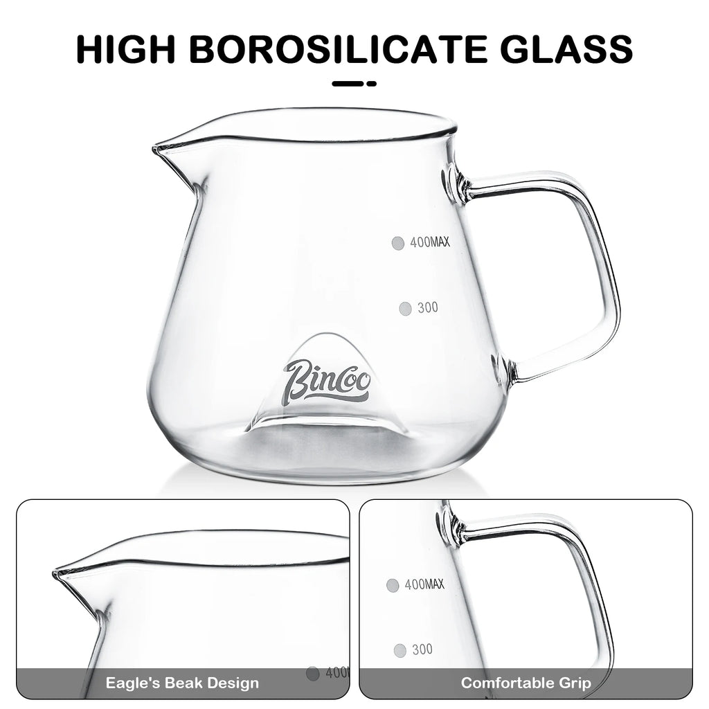 Bincoo 400ML Clear Glass Coffee Carafe Heat Resistant Visual Brewing Control Easy Sharing Pour over Coffee Maker