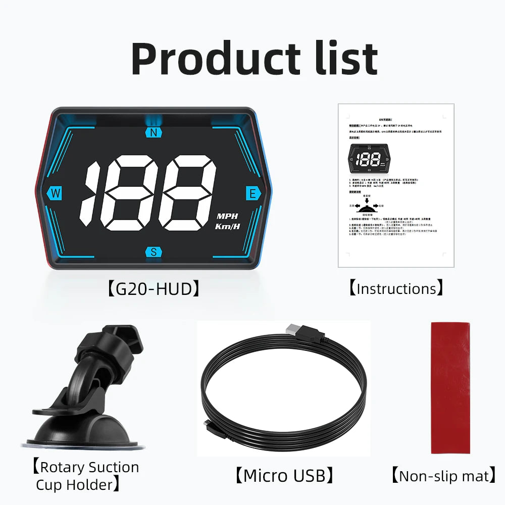 G20 GPS Car Digital Speedometer HUD Head-Up Display Eletronics Speed Alarm Gadgets Inteligentes compass USB Plug For All Cars