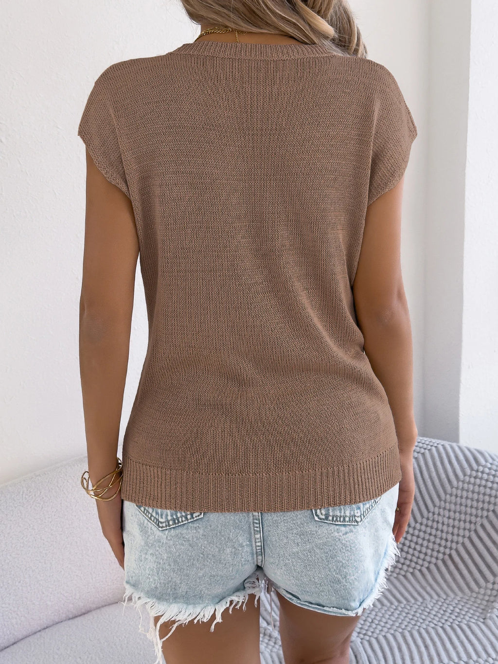 Casual Round Neck Batwing Sleeve Hollow Out Knit Women's Sweater For Summer Wear