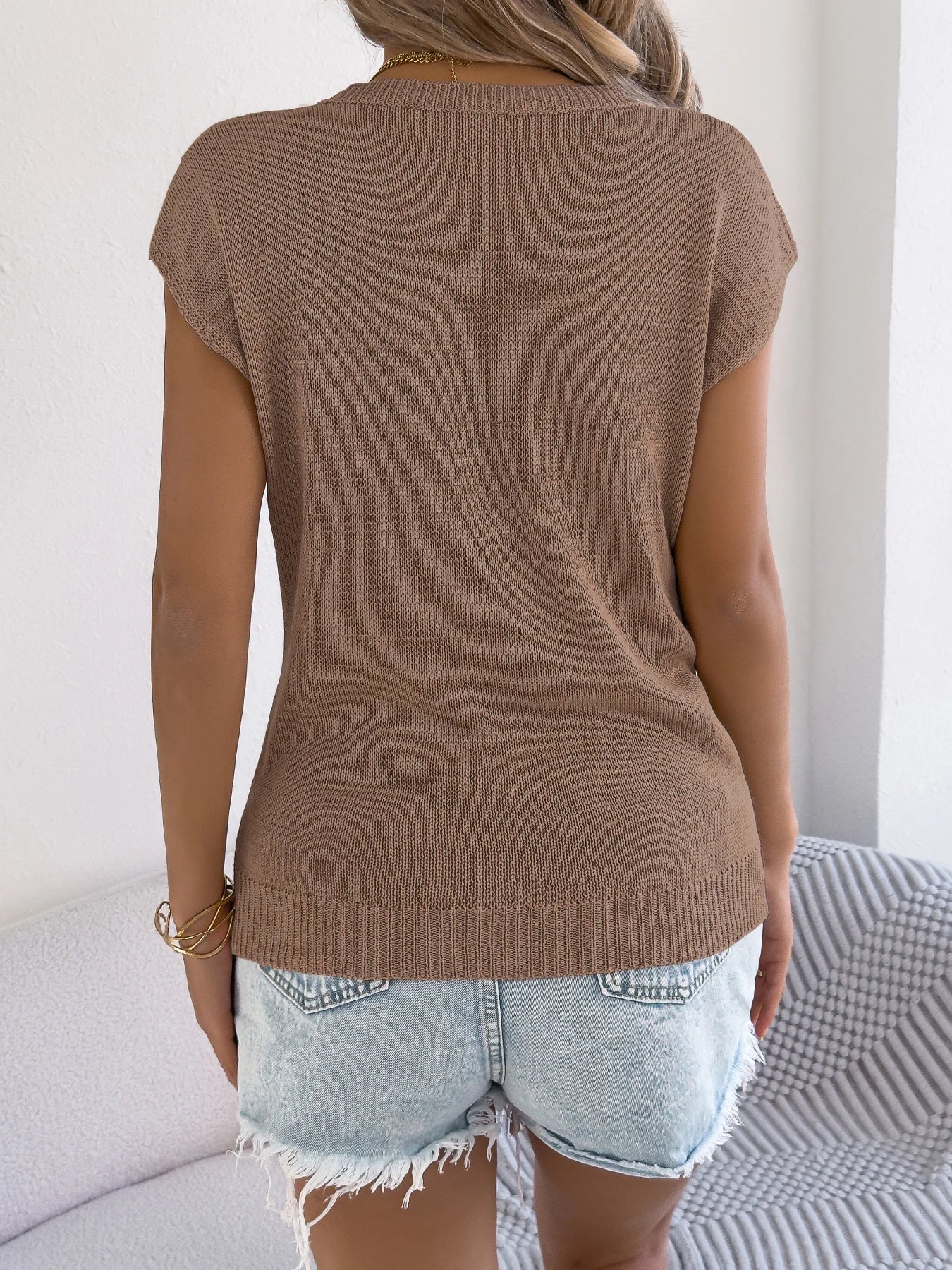Casual Round Neck Batwing Sleeve Hollow Out Knit Women's Sweater For Summer Wear