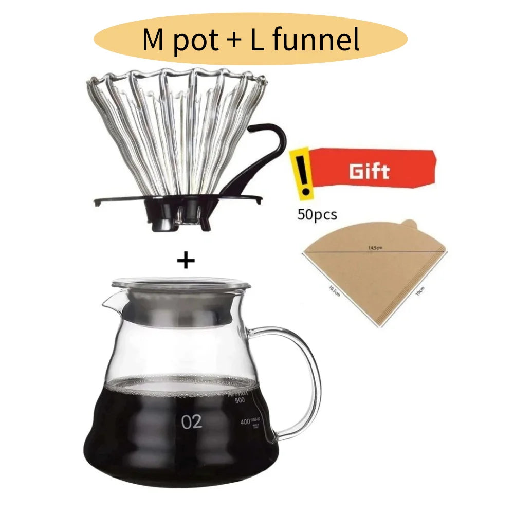 Handmade Glass Coffee Carafe with Filter Set Pour over Coffee Pot Tea Brewing Server Includes Coffee Extraction Cup