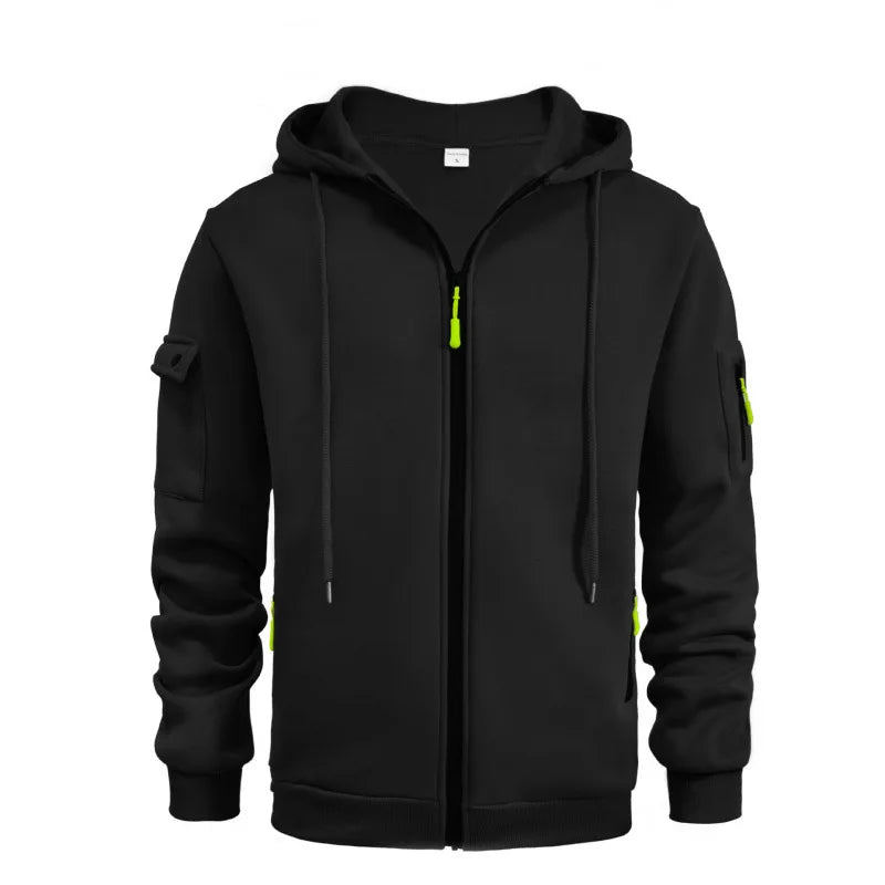 Half Zipper Men's Tactical Hoodies Solid Warm Fleece Military Sweatshirts Multi Pockets Male Hooded Jackets Thick Outdoor Polar