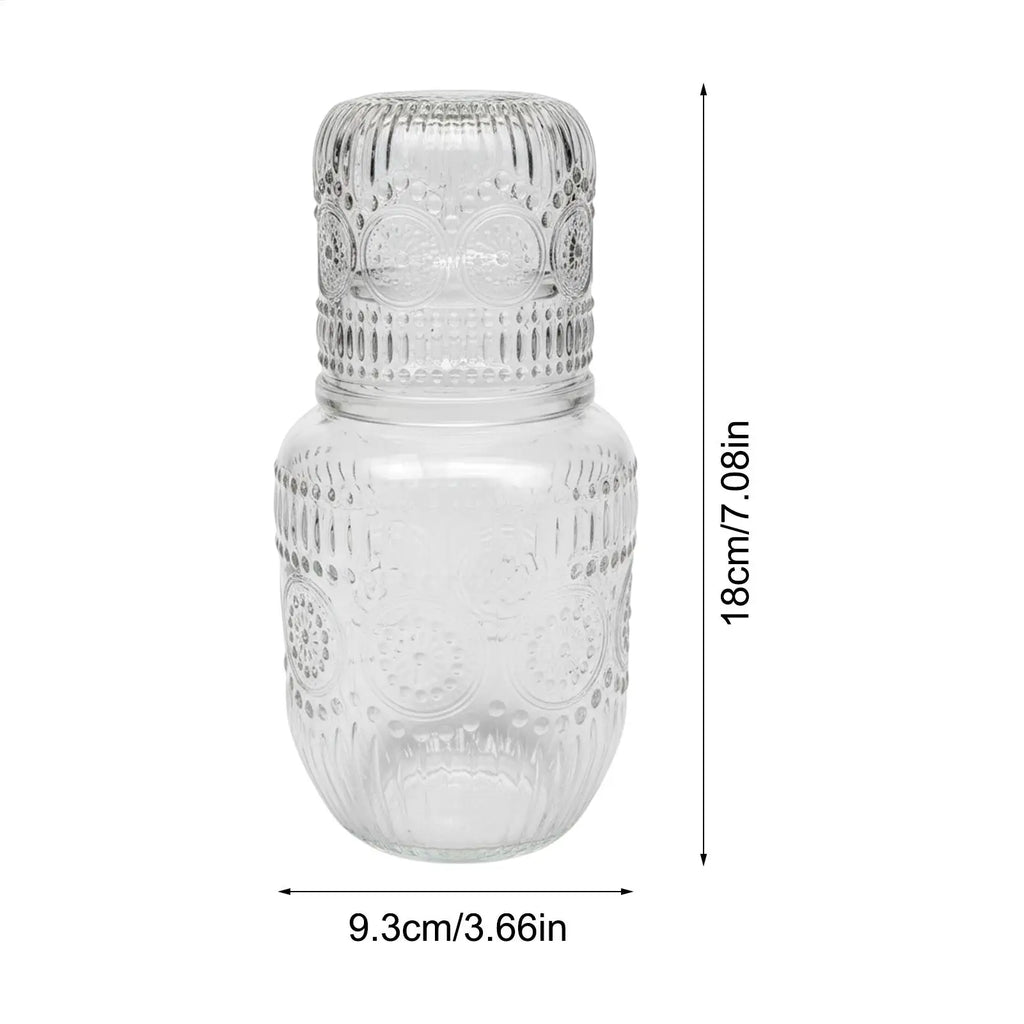 Water Carafe with Cup Snowflake Design Vintage Pitcher Glass Carafe for Tea Coffee Milk Juice Drink Tea Coffee Milk Juice