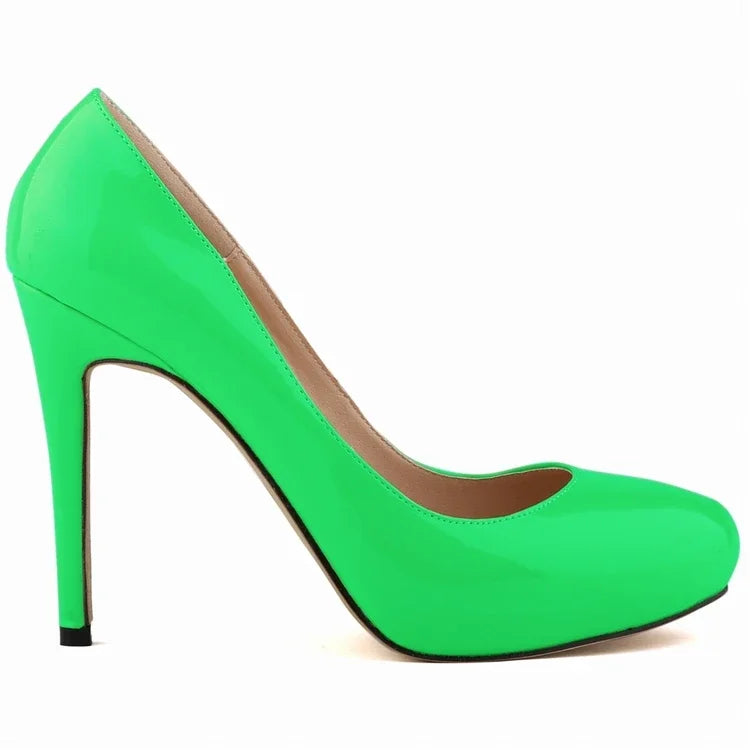 Women Pumps Sexy 11cm Platform Fashion Patent Leather Round Toe High Heels Shallow Lady Office Party Wedding Shoes Large Size 43