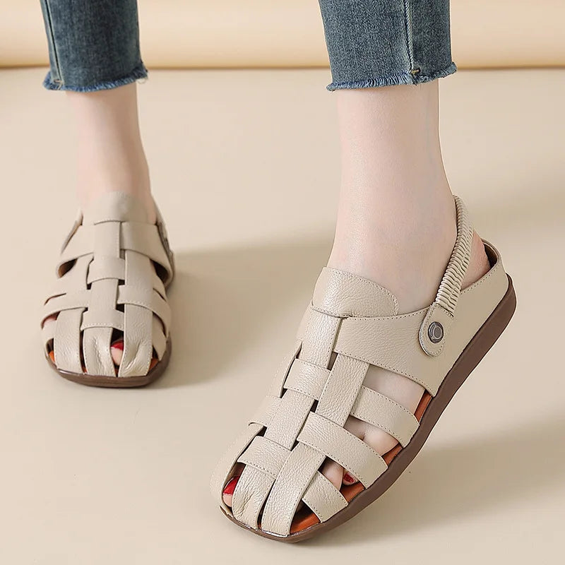 Women's Sandals - Completely Redesigned in 2026  Premium Leather Roman-style Women's Sandals - Flat Rubber Heel - Designer Model