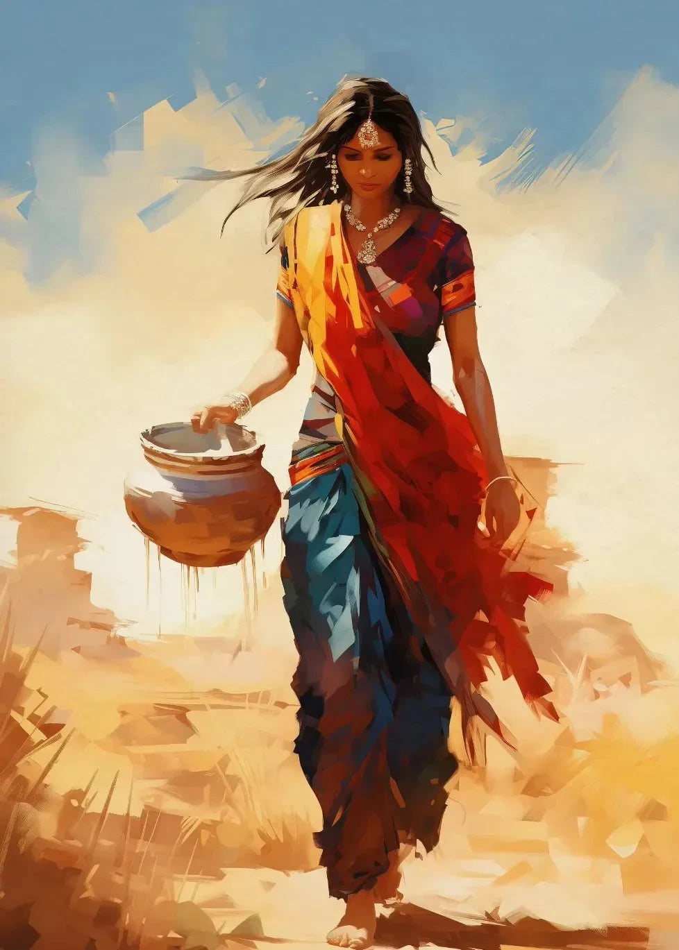 Indian Woman Dance Poster Vintage Traditional Beautiful Indian Woman Art Canvas Painting Wall Print Picture Room Home Decor - Free Item.