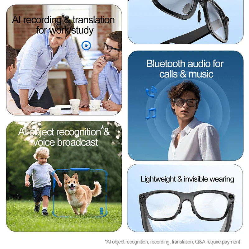 LIGE AI Smart Camera Glasses 500W 1080P HD Mini Camera Video Recording Voice Assistant Calls Music Outdoor Bluetooth Eyeglasses
