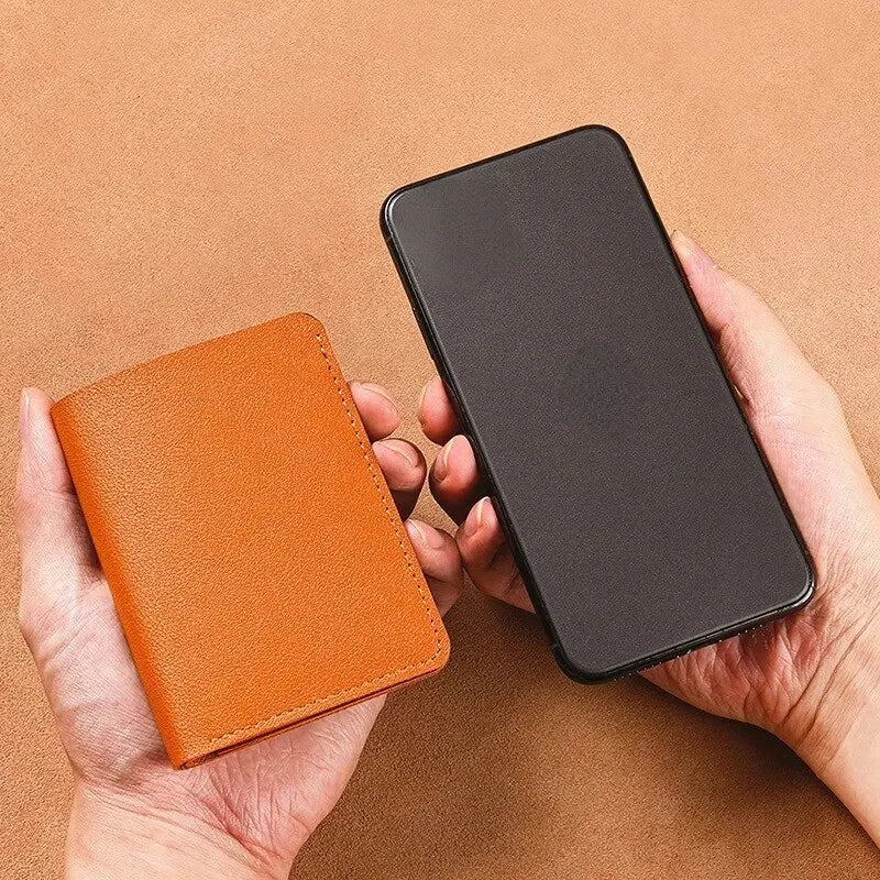 Leather Small Wallet for Men Short Simple Women's Purse Fashion Ultra Thin Credit Card Bag Coin Purse - Free Item