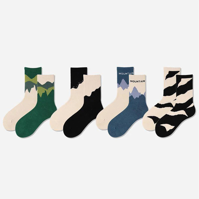 Asymmetrical A/B Style Socks for Men Women Harajuku Street Hip Hop Couple Socks Soft Cotton Casual Unisex Sports Socks