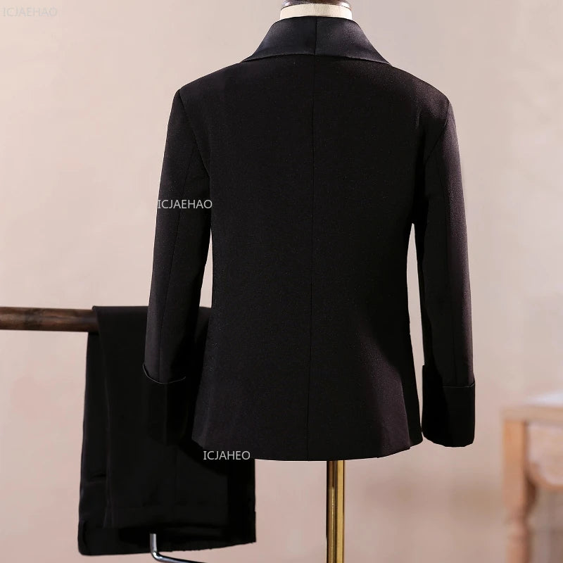 Boys Black Suit Three Piece Set Performance Gown Host Formal Wear Choir Stage Costume Birthday Party Evening Celebration Clothes