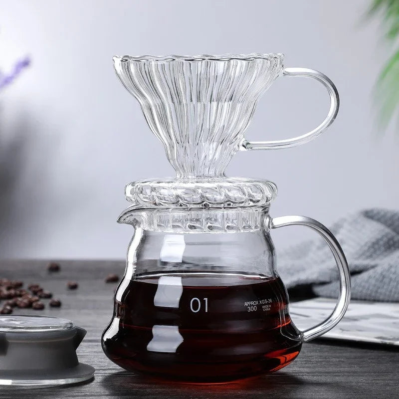 350/600/800ml Hand Brew Coffee Carafe Clouds Shape Clear Glass Kettle Sharing Pot with Lids Espresso Coffee Maker Accessories