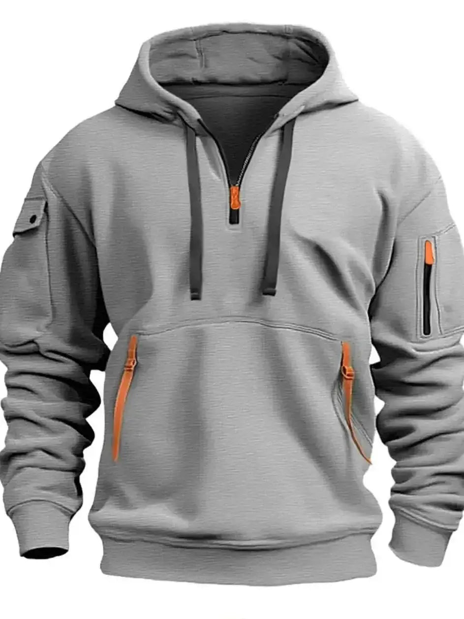 Half Zipper Men's Tactical Hoodies Solid Warm Fleece Military Sweatshirts Multi Pockets Male Hooded Jackets Thick Outdoor Polar