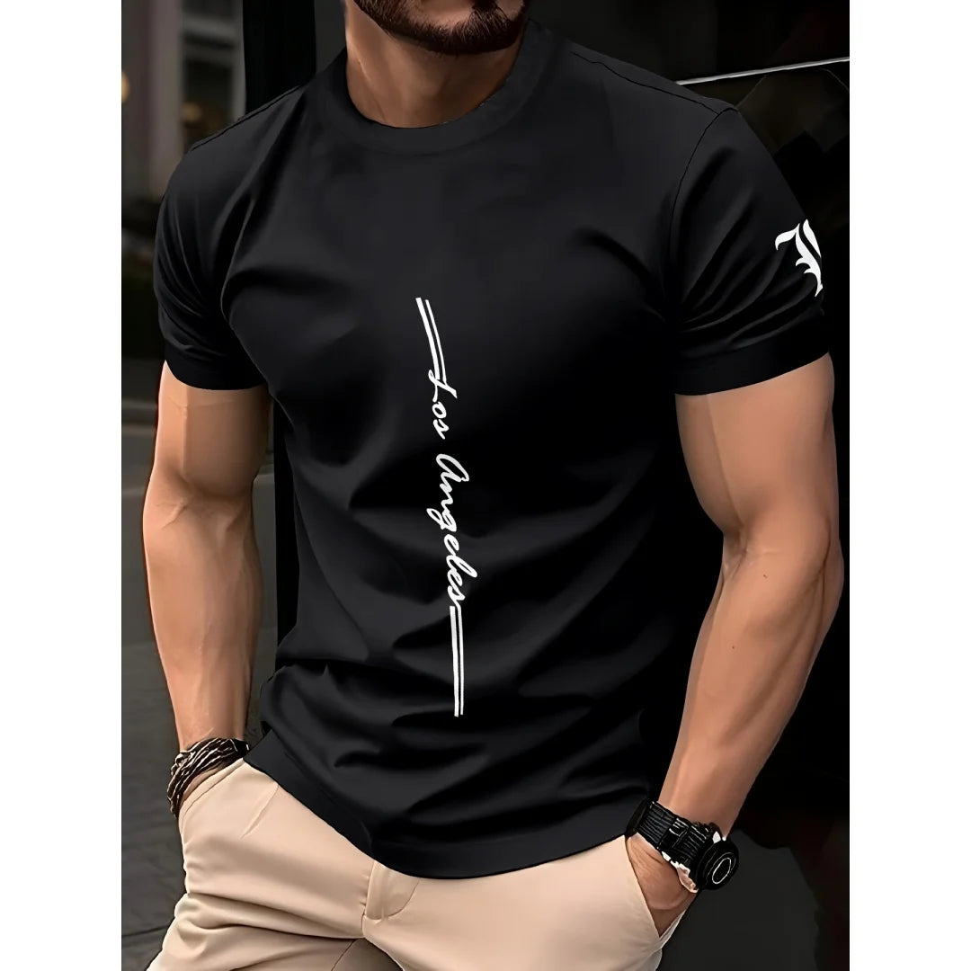 Summer Men's Minimalist T-Shirt Casual Loose Size Graphic Line Print Round Neck Short Sleeve Comfortable T-Shirt Tops Streetwear
