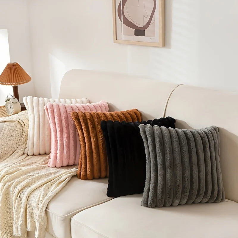 pack of 2 of artificial plush pillowcases, luxurious soft striped decorative pillowcases, suitable for sofa interiors