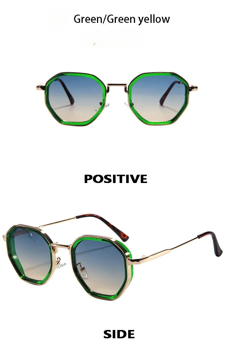 Fashion Punk Goggles, Protective Glasses for Men, Metal Polygonal Large Frame, Fashionable Sunglasses, Outdoor UV Protection