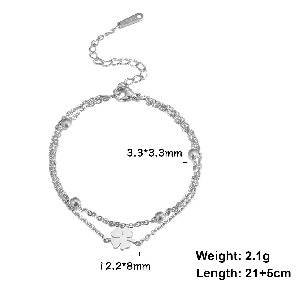 Skyrim Foot Chain of Women Men Silver Color Four-leaf Clover Stainless Steel Anklet Simple Beads Fashion Jewelry Accessories New