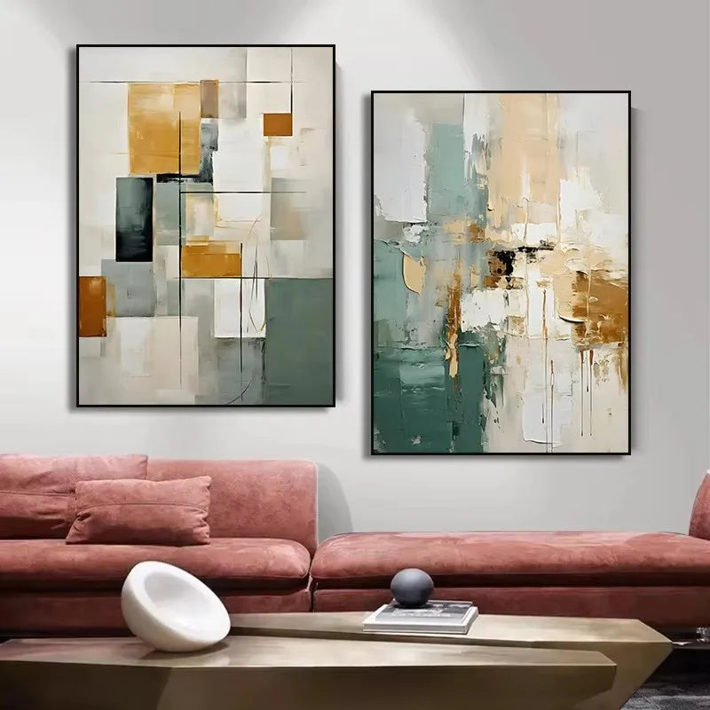 2pcs/set Sage Green Abstract Geometric Canvas Print Minimalist Landscape Wall Art Poster for Living Room Home Decoration Cuadros