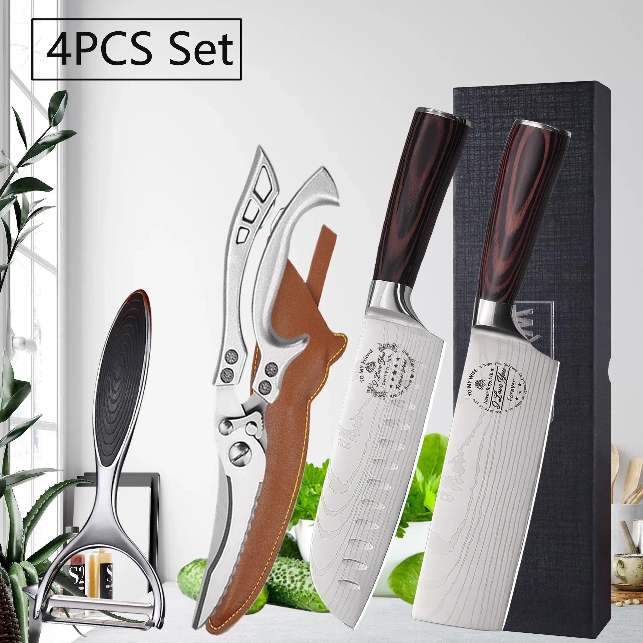 WXCOO Professional Chef's Knife Japanese Sharp Meat Cleaver Cooking Damascus Laser Kitchen with Gift Box Fruit Slicing Knife