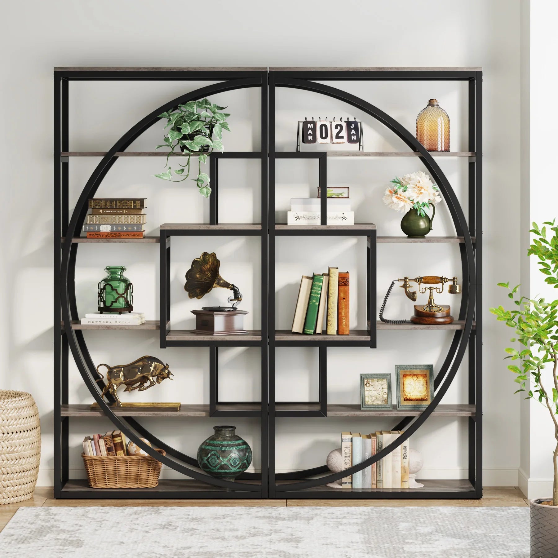 Tribesigns Bookshelf, Industrial 5-Tier Etagere Bookcase, 70.8 inch Tall Bookshelf with 8 Open Storage Shelf, Vintage Grey