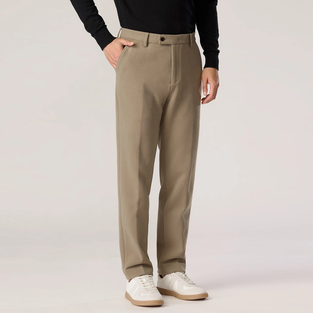 Autumn and Winter Khaki Woolen Trousers for Men, Business Casual, Warm, Casual Straight-Leg Pants