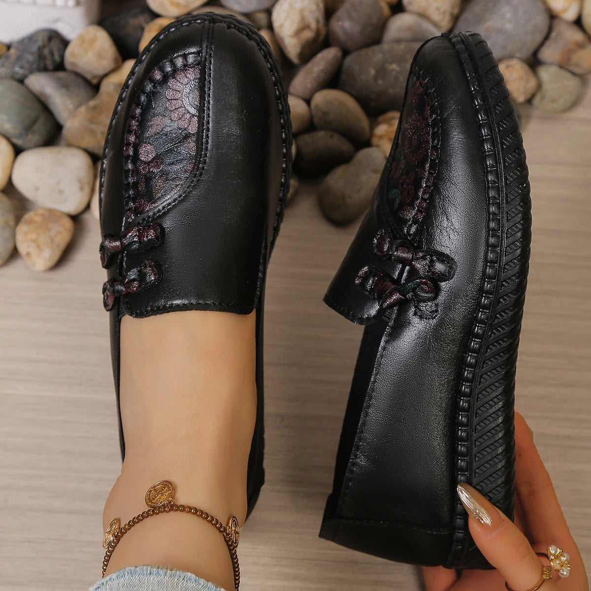Women's shoes, mom's casual shoes, leather flat shoes, best-selling, elegant and comfortable loafers, free shipping shoes