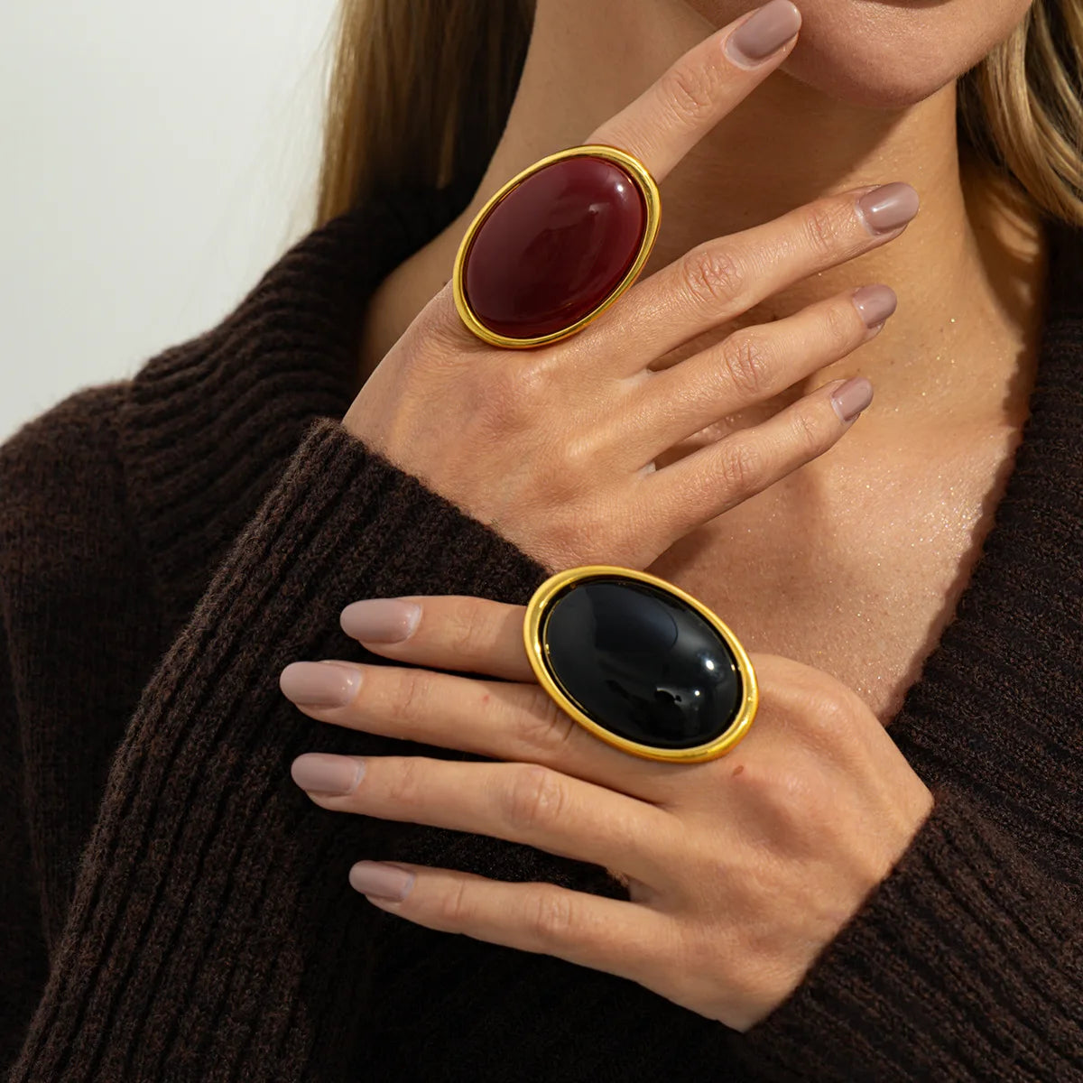 Classic Simple Geometry Red Oval Resin Finger Ring Women Vintage Elegant Rings Charm Party Accessories Jewelry Gift