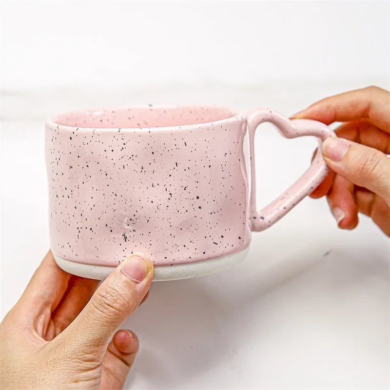 Korean Style ins Ceramics Cup 300ML Pink Love shape handle Coffee Mug Breakfast milk oatmeal cup Water  cup Valentine's Day Gift