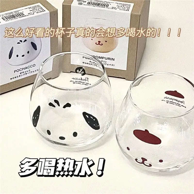Kawaii Hello Kitty Cinnamoroll Glass Cup Cute Cartoon Girlish Heart Milk Fruit Juice High-capacity Big Bellied Cup Gifts 500ML