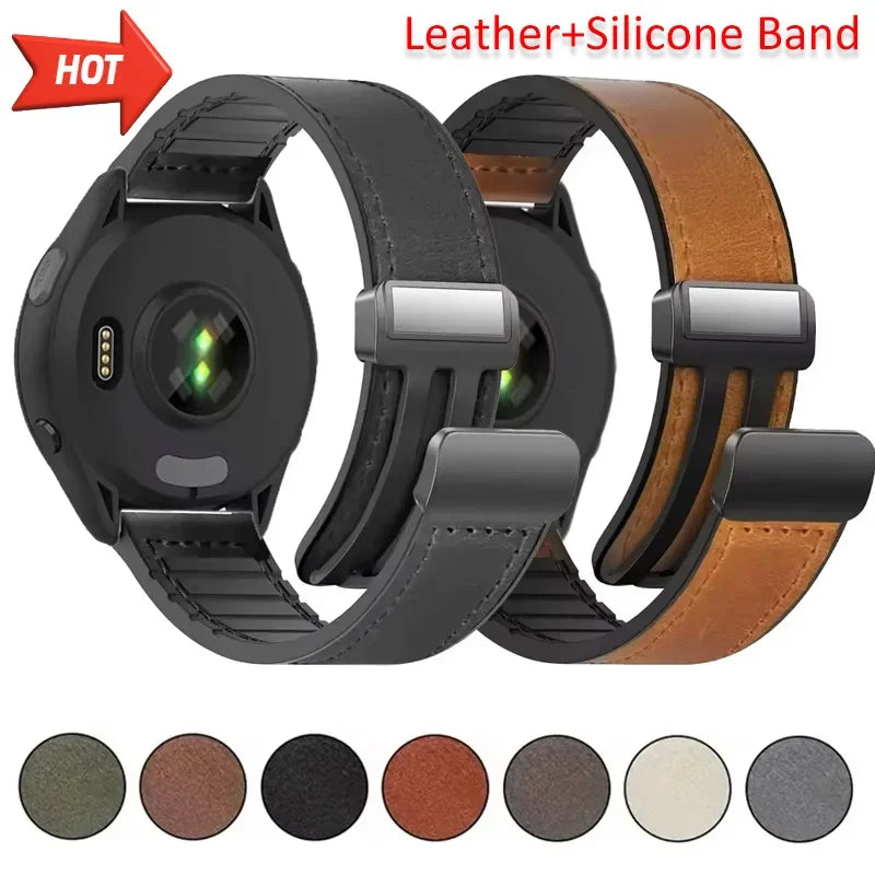 Leather+Silicone Band for Garmin Approach S50 Forerunner 55 165 265 965 970 570 42/47mm Magnetic Bracelet band Garmin Active 6 5