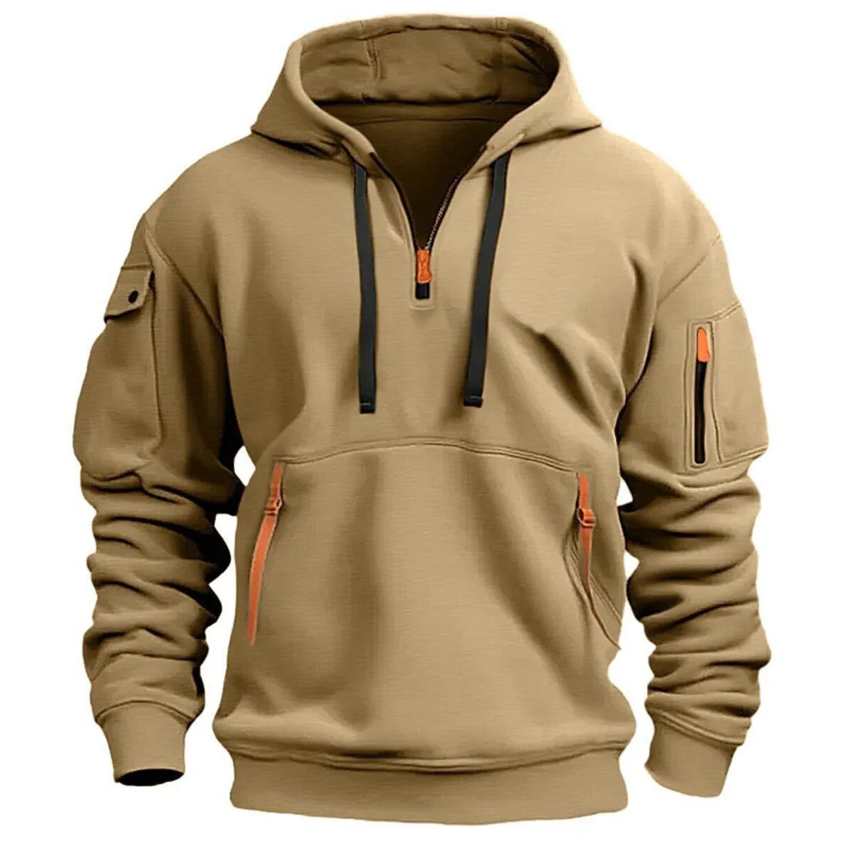 Half Zipper Men's Tactical Hoodies Solid Warm Fleece Military Sweatshirts Multi Pockets Male Hooded Jackets Thick Outdoor Polar