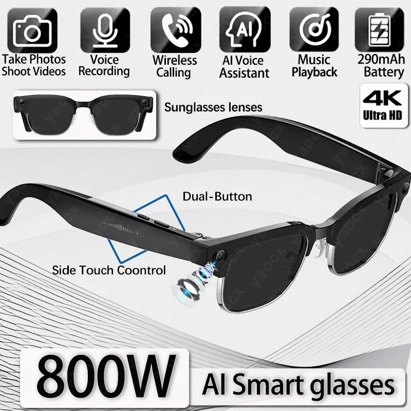 2026 New Smart Glasses 800W Ultra-Wide HD 4K Camera Video Recording 4GB AI Photo Recognition Bluetooth Call Translation Voice